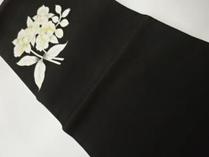 塩瀬金彩手描き花葉模様開き名古屋帯（額縁仕立て）